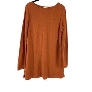 J Jill Orange Waffle Knit Tunic Sweater Textured Long Sleeves Pullover Small